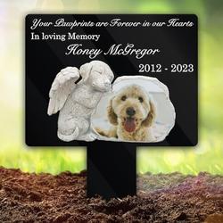 custom dog photo your pawprints are forever in our hearts dog grave marker garden stakes dog memorial gift custom metal signs 2