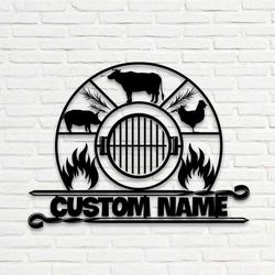 Custom Grill Metal Wall Art Backyard BBQ Sign Barbecue Sign Farmhouse Decor Home Outdoor Decoration Housewarming Gift