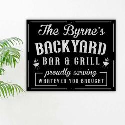 Custom Name Backyard And Grill Metal Wall Art Tiki Bar Sign Outdoor Kitchen Sign Patio Decor Dad Mom Gift