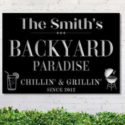 Custom Name Backyard Paradise Established Metal Wall Art Tiki Bar Sign Bar And Grill Sign