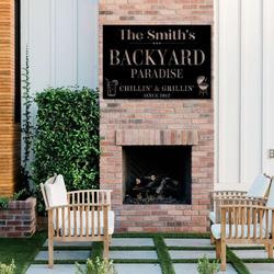 custom name backyard paradise established metal sign tiki bar sign bar and grill sign outdoor kitchen patio backyard decor housewarming gift 1