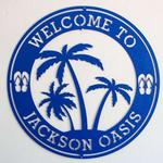custom poolside oasis sign metal welcome sign tropical patio decor palm trees sign for pool backyard 0