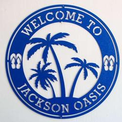 Custom Poolside Oasis Sign Metal Welcome Sign Tropical Patio Decor Palm Trees Sign For Pool, Backyard