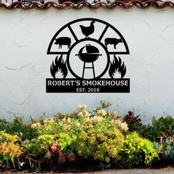 custom smokehouse metal sign personalized back yard bar bq gift for dad 4