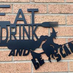 Eat Drink And Be Scary Metal Wall Art Witch Signs Halloween Decoration for Home