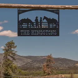 entrance gate farm sign with horses and couple cowboy and cowgirl custom metal signs gift for farmer 1