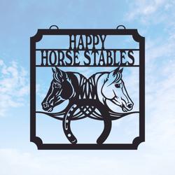 entrance gate farm sign with horses with horseshoe western theme custom metal signs gift for farmer 1