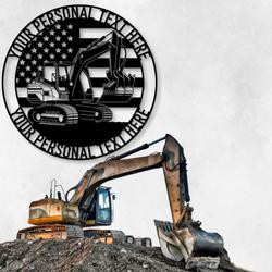 excavator digger american machine operator patriotic heavy machinery custom metal signs 1