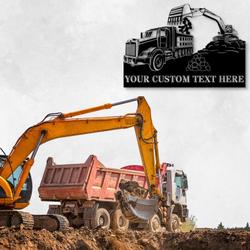 excavator loading truck excavator operator truck driver machine operator patriotic art custom metal signs 1