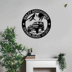 family name with established date jeep mountain metal wall art 1