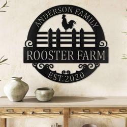 family rooster sign metal wall art retro poultry gift personalized metal signs housewarming gift 1