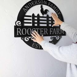family rooster sign metal wall art retro poultry gift personalized metal signs housewarming gift 2