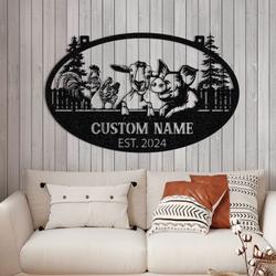 farm animals chickens goat and pig cedar trees custom metal signs gift for farmer 1