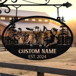 farm animals chickens goat and pig cedar trees custom metal signs gift for farmer 2