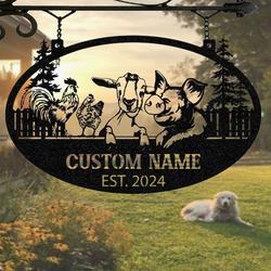 farm animals chickens goat and pig cedar trees custom metal signs gift for farmer 3