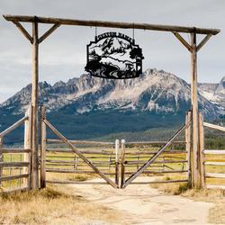 farm scene tractor on field pine forest and mountain custom metal signs gift for farmer 1