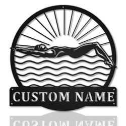 Female Swimmer Metal Wall Art Personalized Metal Name Signs Home Decor Sport Fan Gifts