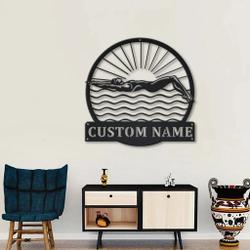 female swimmer metal sign personalized metal name signs home decor sport fan gifts 1