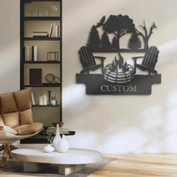 fire pit campfire metal wall art personalized metal name sign lake house decor 1