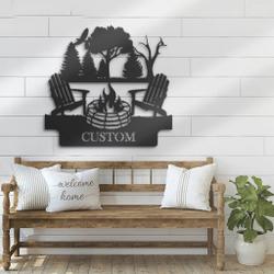 fire pit campfire metal wall art personalized metal name sign lake house decor 2
