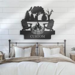 fire pit campfire metal wall art personalized metal name sign lake house decor 3