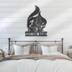 firefighter in flames fire department custom metal signs 1