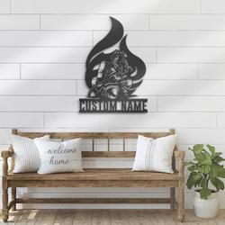 firefighter in flames fire department custom metal signs 2