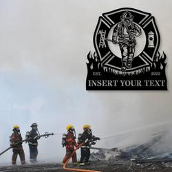 firefighter in maltese cross fire department custom metal signs 1
