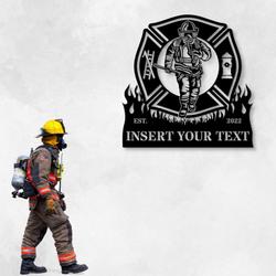 firefighter in maltese cross fire department custom metal signs 2
