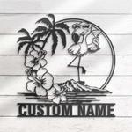 flamingo sunglasses hawaiian name sign wall art personalized metal sign flowers scene 0