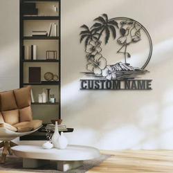 flamingo sunglasses hawaiian name sign wall art personalized metal sign flowers scene 2