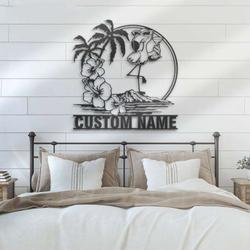 flamingo sunglasses hawaiian name sign wall art personalized metal sign flowers scene 3
