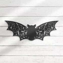 Floral Bat Metal Wall Art Halloween Signs Halloween Decoration for Home
