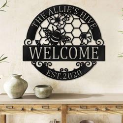 Floral Bee Metal Wall Art Bee Welcome Yard Sign Honey Bee Farm Decor