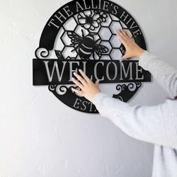 floral bee metal sign bee welcome yard sign honey bee farm decor personalized metal signs housewarming gift 1