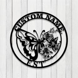 floral butterfly metal sign personalized name garden signs decor yard house 1