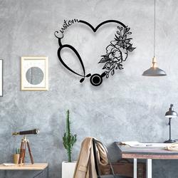floral heart stethoscope nursing custom metal signs 3