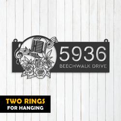 floral microphone address sign house number plaque for vocal teacher recording studio business custom metal signs 2