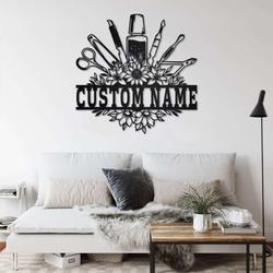 floral nail tools nail salon decor custom metal sign with nail artist name 1