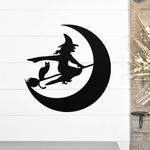 flying witch with cat metal sign welcome halloween decoration for home 0