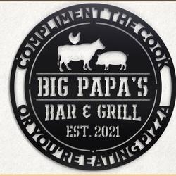Funny Barbecue Sign Bar & Grill Christmas Gift for Dad Custom Metal Wall Art