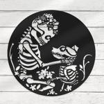 funny floral women skeleton with dog metal wall art halloween decoration for home 0