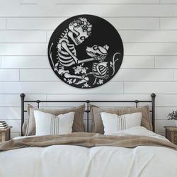 funny floral women skeleton with dog metal wall art halloween decoration for home 1