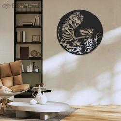 funny floral women skeleton with dog metal wall art halloween decoration for home 2