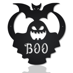 Ghost Boo With Bat Metal Wall Art Haunted House Sign Halloween Decoration For Home