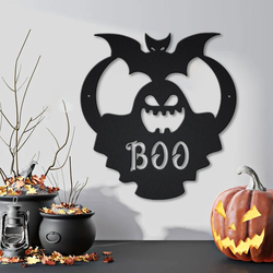 ghost boo with bat metal sign haunted house sign halloween decoration for home 1