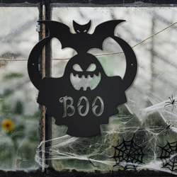 ghost boo with bat metal sign haunted house sign halloween decoration for home 2
