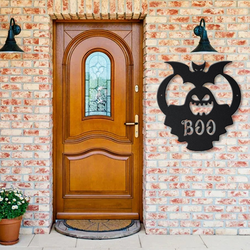 ghost boo with bat metal sign haunted house sign halloween decoration for home 3