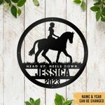 girl riding horse farmhouse decor horse ranch custom metal sign 0