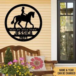 girl riding horse farmhouse decor horse ranch custom metal sign 2